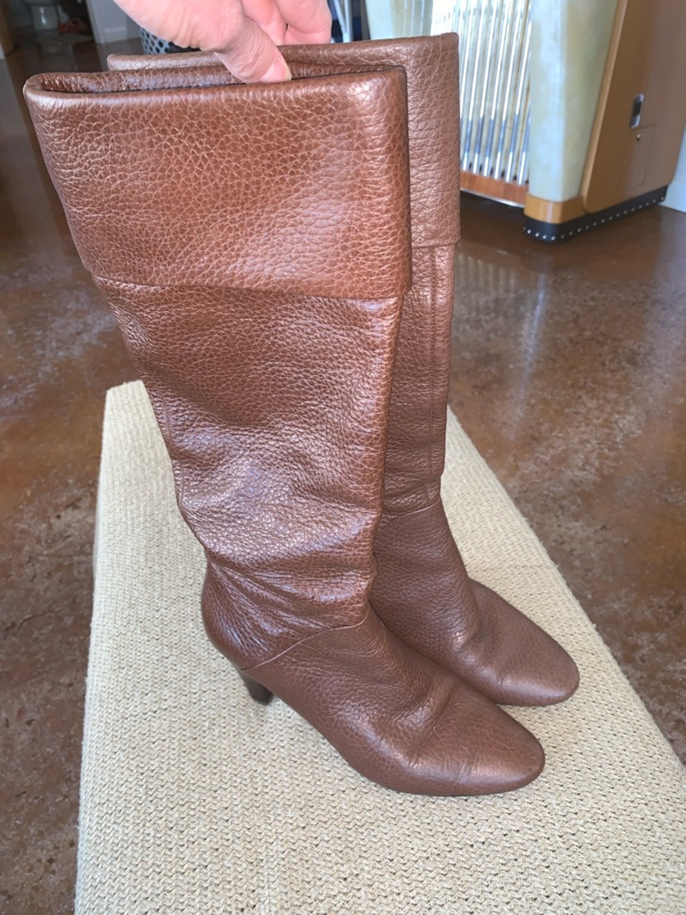 Tahari Gentry Brown Leather Knee-High Pull On Boots - can also be worn slouched!